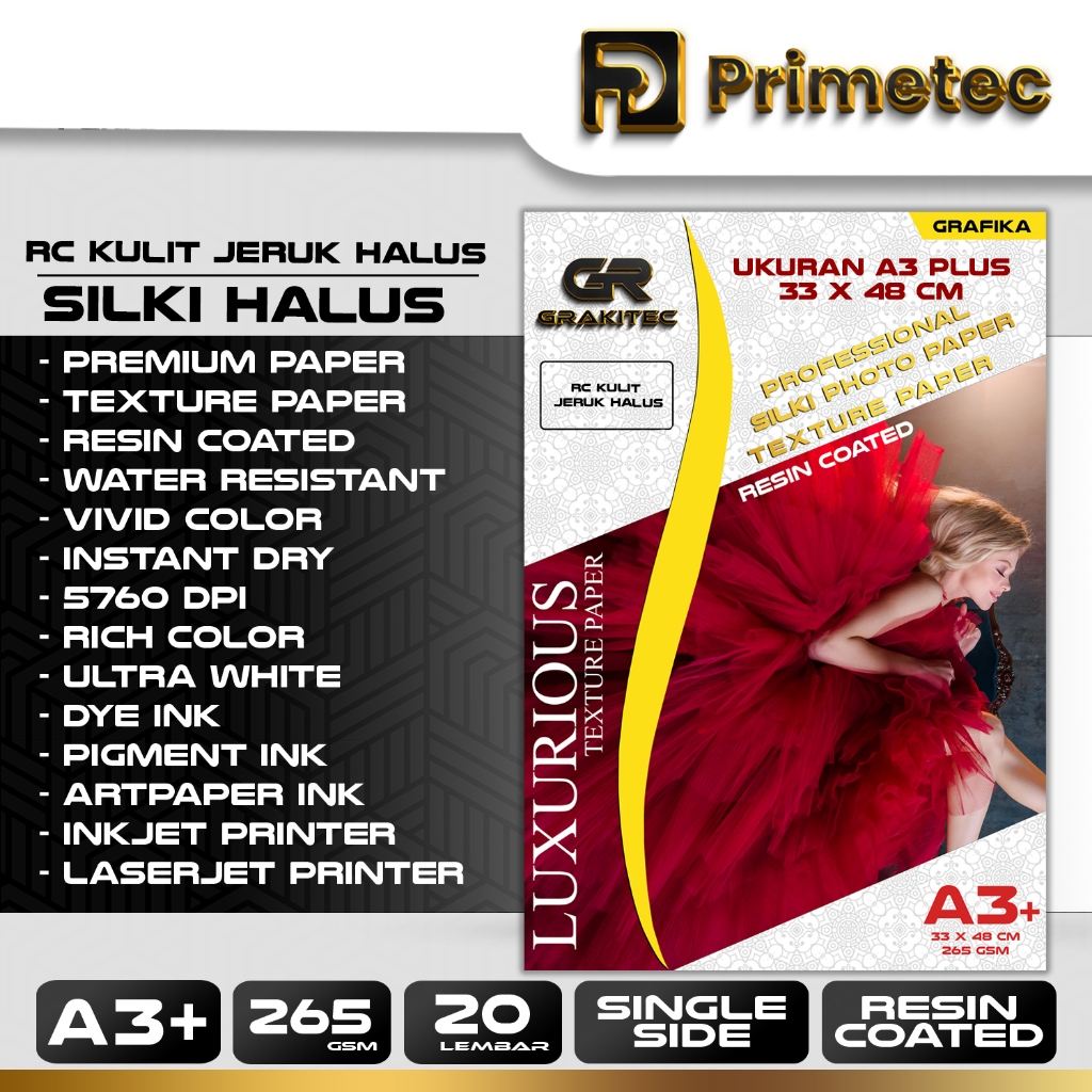 

Kertas Foto Silki Texture A3 / A3+ Professional Silki, Glossy Photo Paper 265 , Doff Halus, Canvas, Doff Kasar / Luster Resin Coated