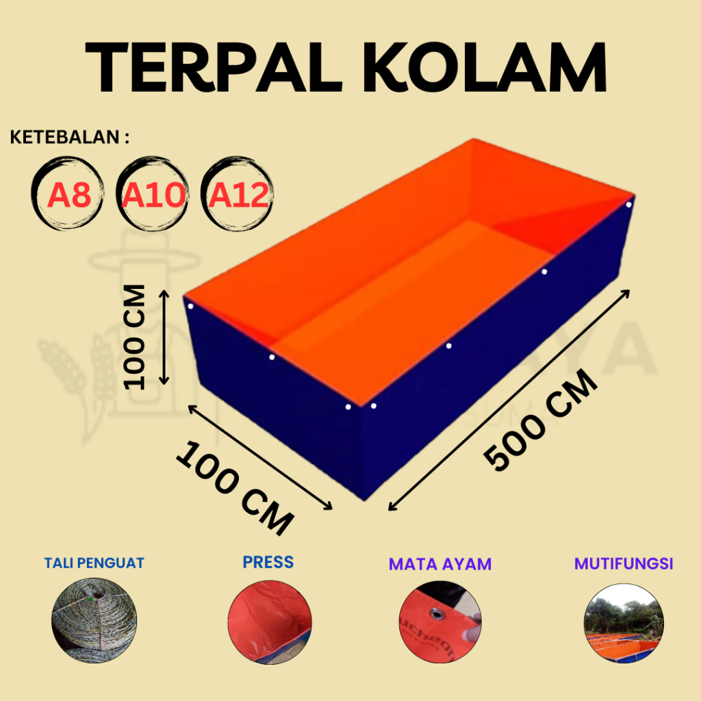 Terpal Kolam Terpal Ikan Kotak 500x100x100 - A8 A10 A12 - 100x500x100 - 5x1x1 Untuk Budidaya dll