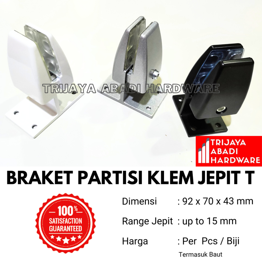 Braket Partisi T Meja Kantor Klem Jepit Kaca Akrilik Kayu Batas Ruang