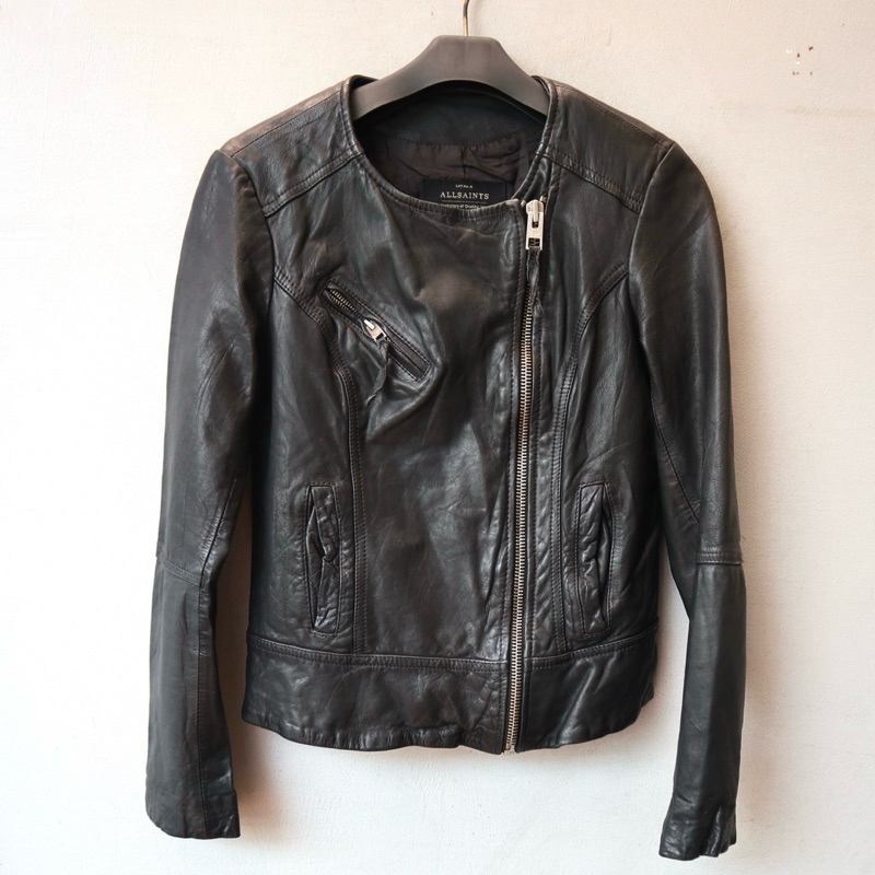 All saints jaket kulit asli domba biker crop rider ramones jaket kulit cewek wanita genuine leather 