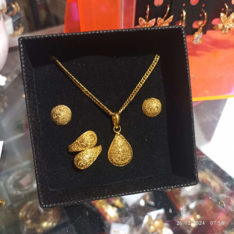 set perhiasan bali alpaka lapis emas