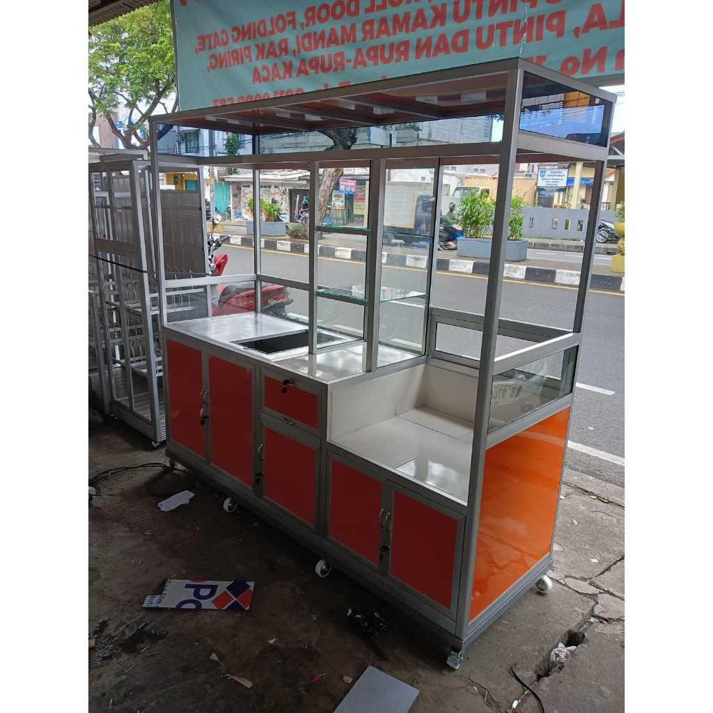 Gerobak Gorengan Serba guna Silver Roda las ( FREE Onkir Khusus Jabodetabek )