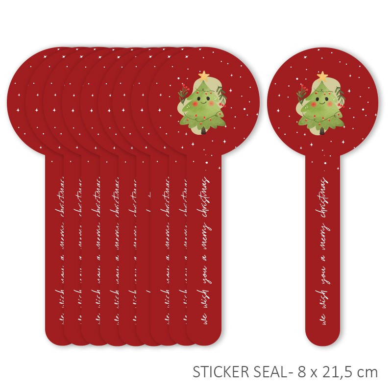 

10 Pcs Sticker Seal Toples Edisi Tree Marry Christmas Bahan Chromo Lintex Ukuran 8 x 21,5 cm