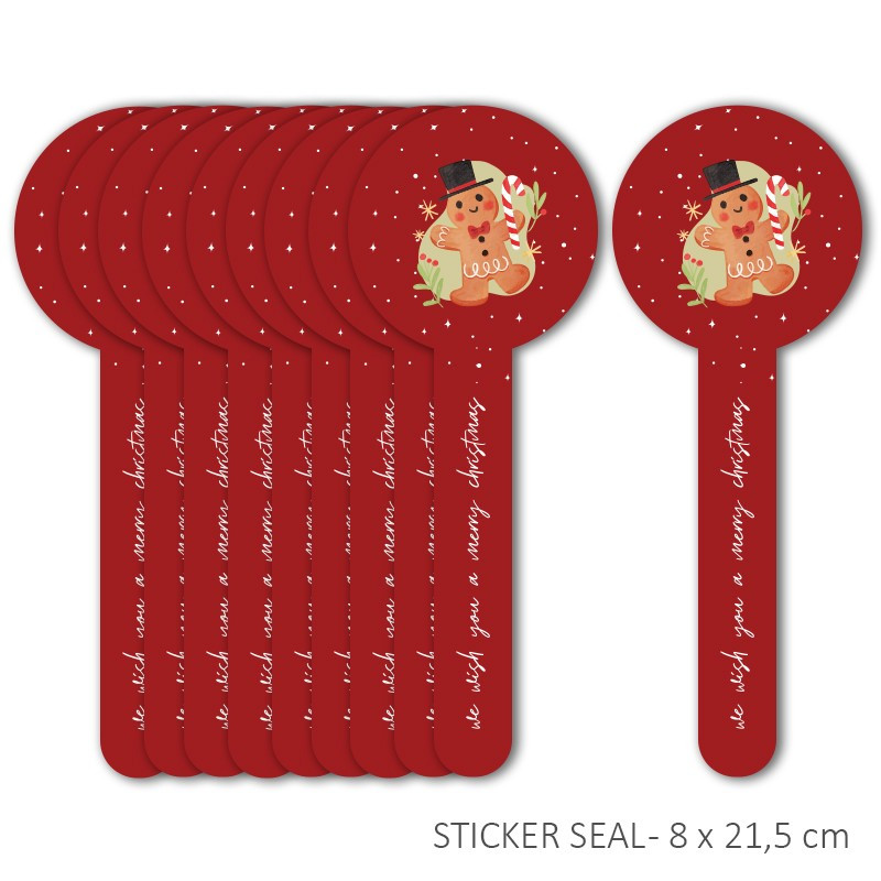 

10 Pcs Sticker Seal Toples Edisi Gingerbread Marry Christmas Bahan Chromo Lintex Ukuran 8 x 21,5 cm