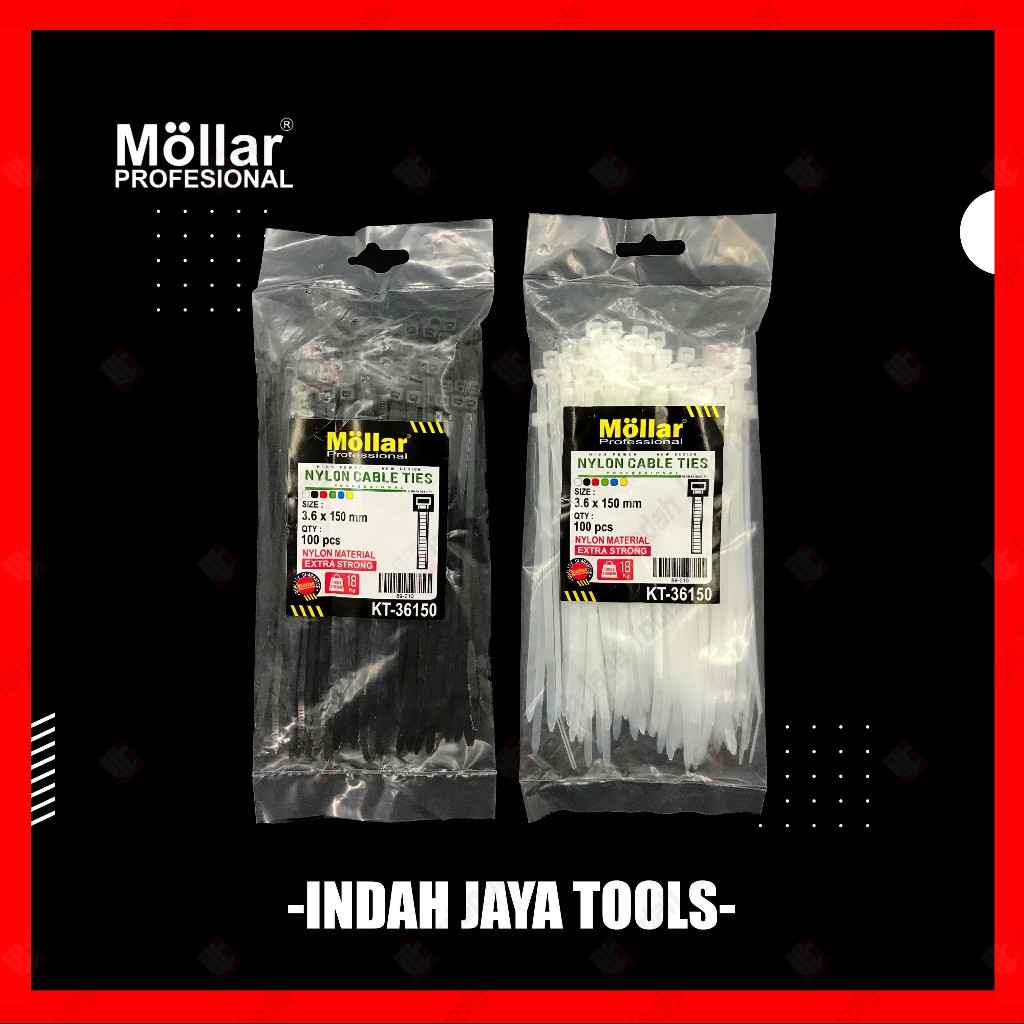 

MOLLAR Cable Ties 3.6 x 150 mm HITAM PUTIH Kabel Tie 15 cm Pengikat Strap Nylon