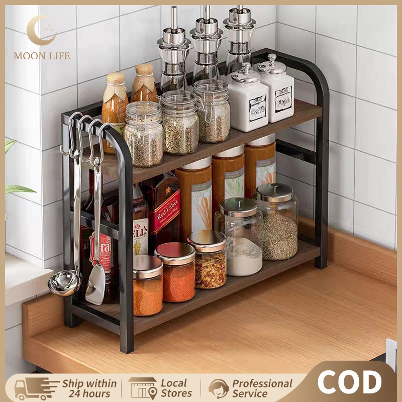 COD Rak Bumbu Dapur 2 Susun Kitchen Storage Rack Rak Serbaguna Stainless Steel Penyimpanan Rak Sudut