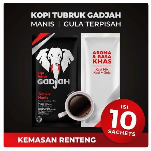 

Kopi Tubruk Gajah - Kopi + Gula kemasan 1 renteng isi 10 sachet @23gr - Kopi Indonesia, Kopi Hitam, Kopi Tubruk, Kopi Premium