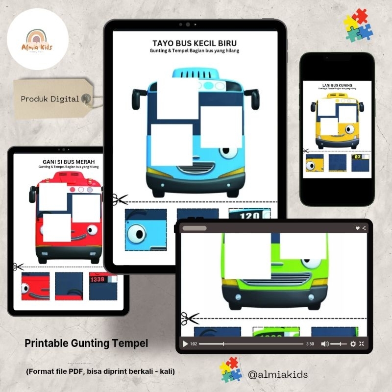 

Almia Kids Printable Gunting Tempel Bus Tayo and Friends Tayo, Gani, Lani, Rogi Gunting Tempel Anak PAUD TK