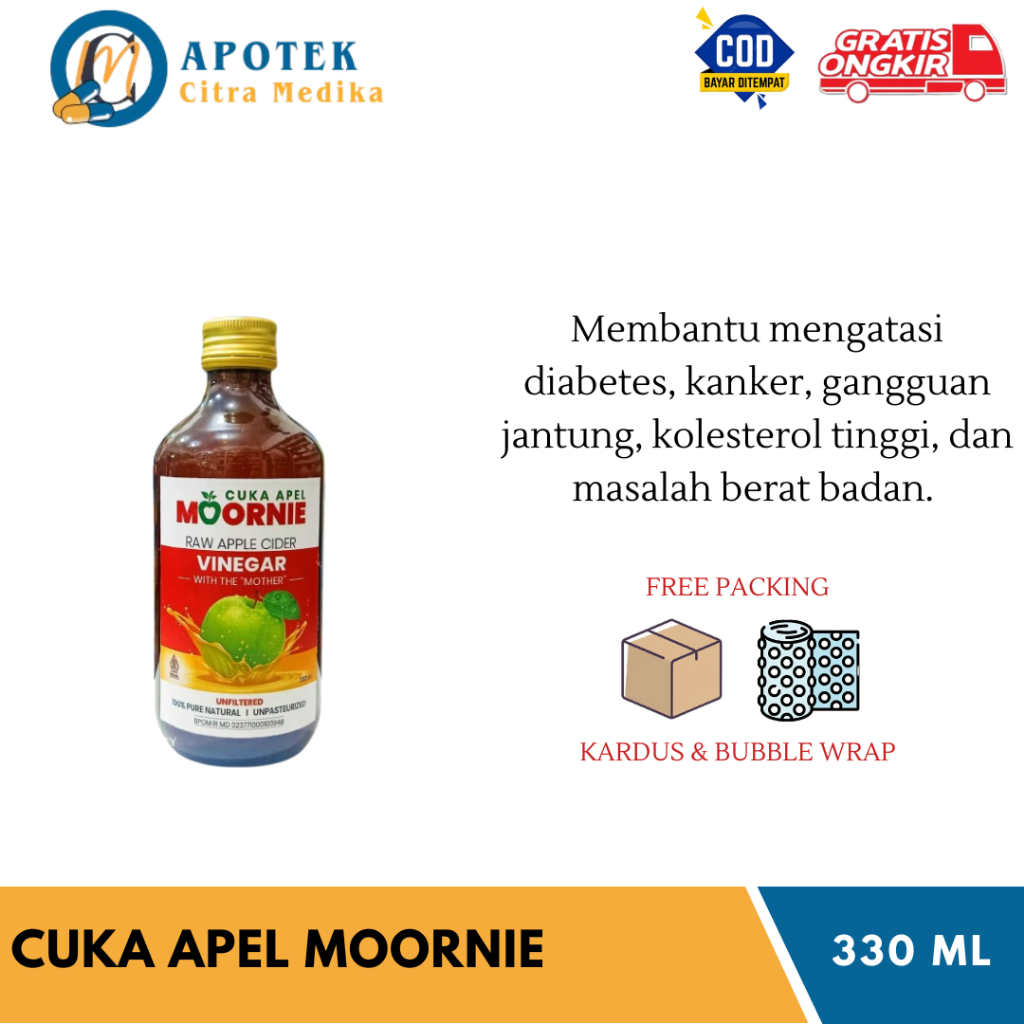 Cuka Apel 𝐌𝐨𝐨𝐫𝐧𝐢𝐞 𝟑𝟑𝟎𝐌𝐋 - Menurunkan Tensi, Gula Darah dan Tensi