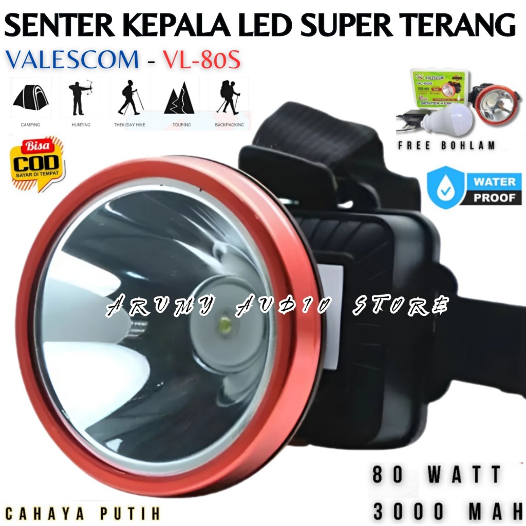 VALESCOM VL 80S Senter Kepala 80Watt LED VALESCOM Free bohlam DC Headlamp 80Watt LED Senter kepala 8