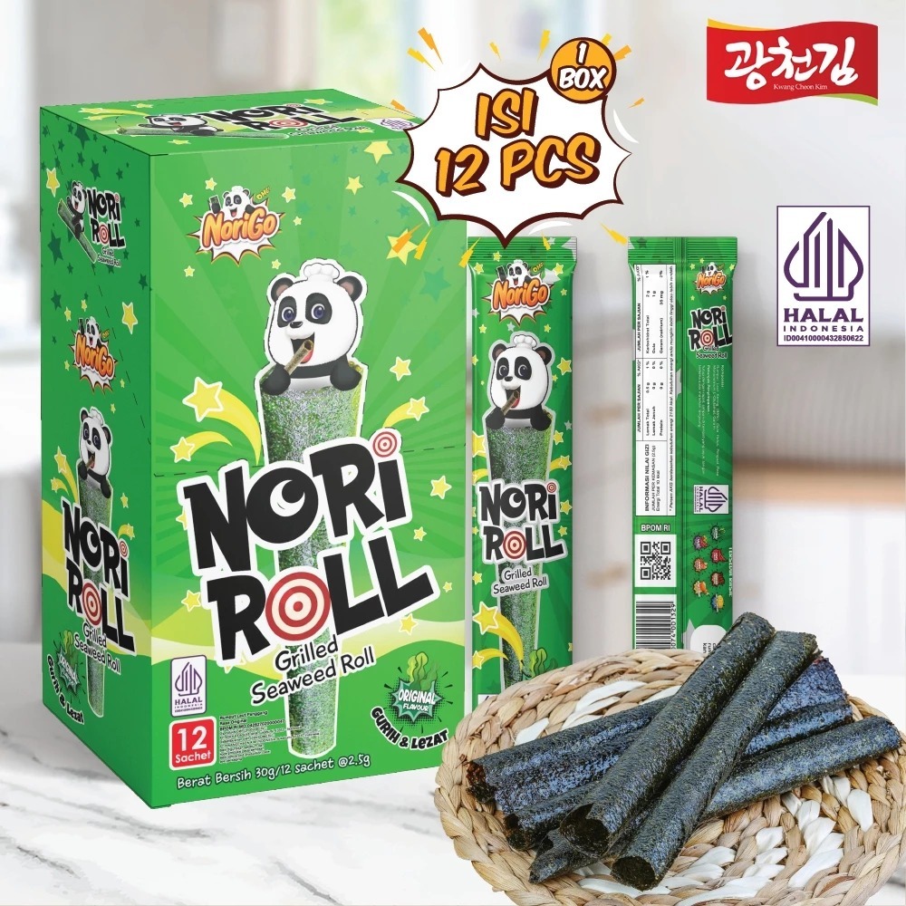 

Norigo Snack Nori Roll Grilled Seaweed Roll 1 box isi 12Pcs / Snack Rumput Laut 2.5g