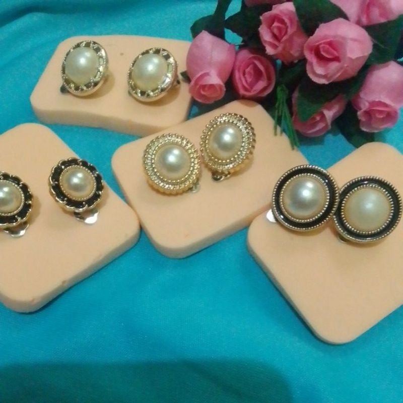 anting hijab mutiara bulat anting klip