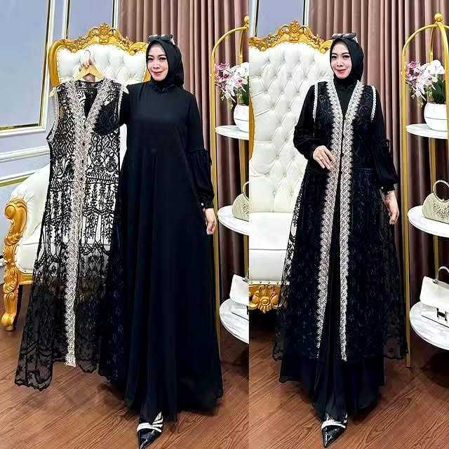 Big Promo Gamis Abaya Putih Bunga Azizah Dress Bahan Ceruty Baby Doll Mix Brokat Full Puring Gamis
