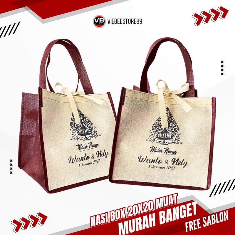 

TAS SPUNBOND TEBAL FREE CUSTOM BY REQUEST GROSIR HEMAT KANTONG SNACK PESTA WEDDING GOODIEBAG BERKAT NASI BENTO BEKAL HAJATAN CETAK SABLON MURAH ESTETIK UKURAN BESAR MODEL KOMBINASI PITA 22.22