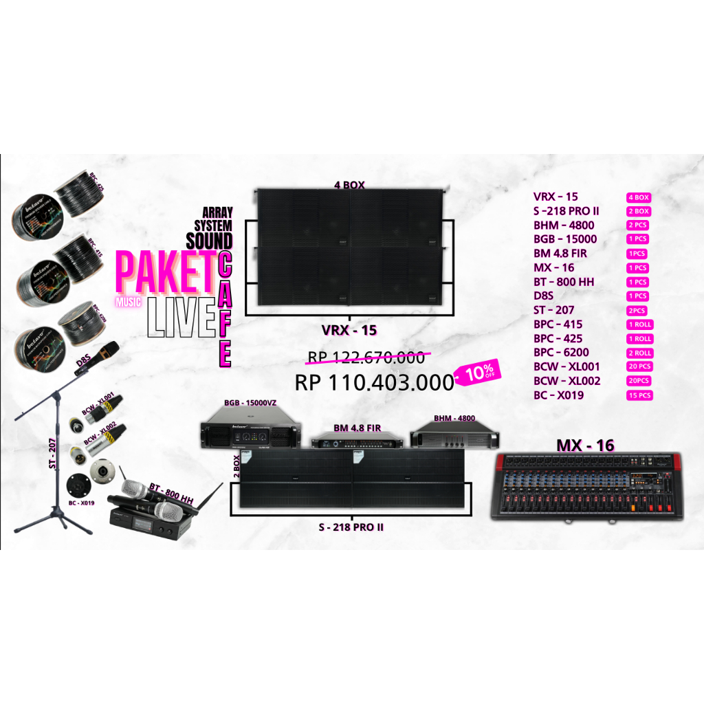 Paket Music Live Cafe Full Betavo | Sound System Array 5000 Watt