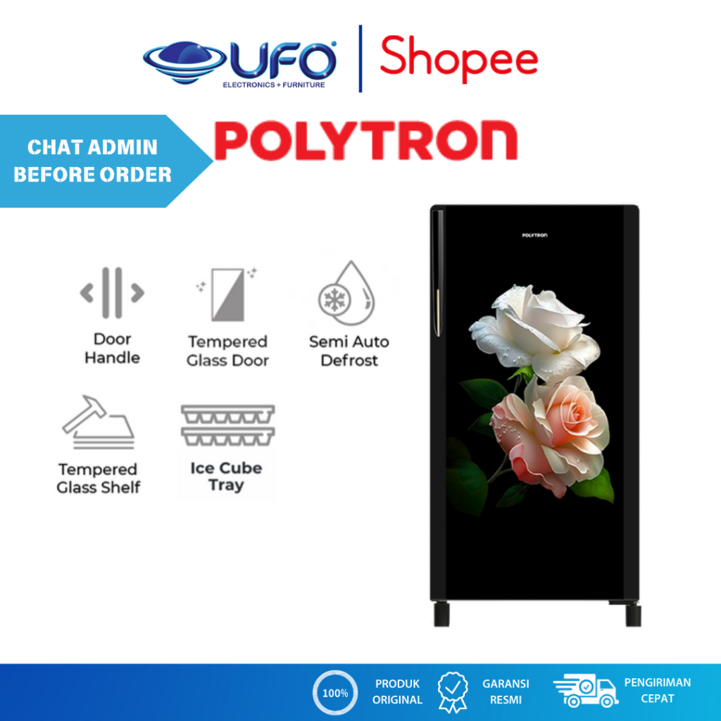 POLYTRON PRA16DRD KULKAS 1 PINTU 159 LITER GLASS DOOR