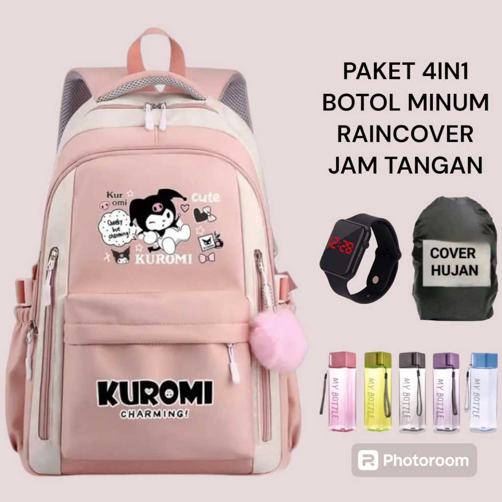 [ Free Botol ] Tas gambar kuromi /Tas sekolah anak perempuan sd smp kualitas bagus / Tas kekinian yg