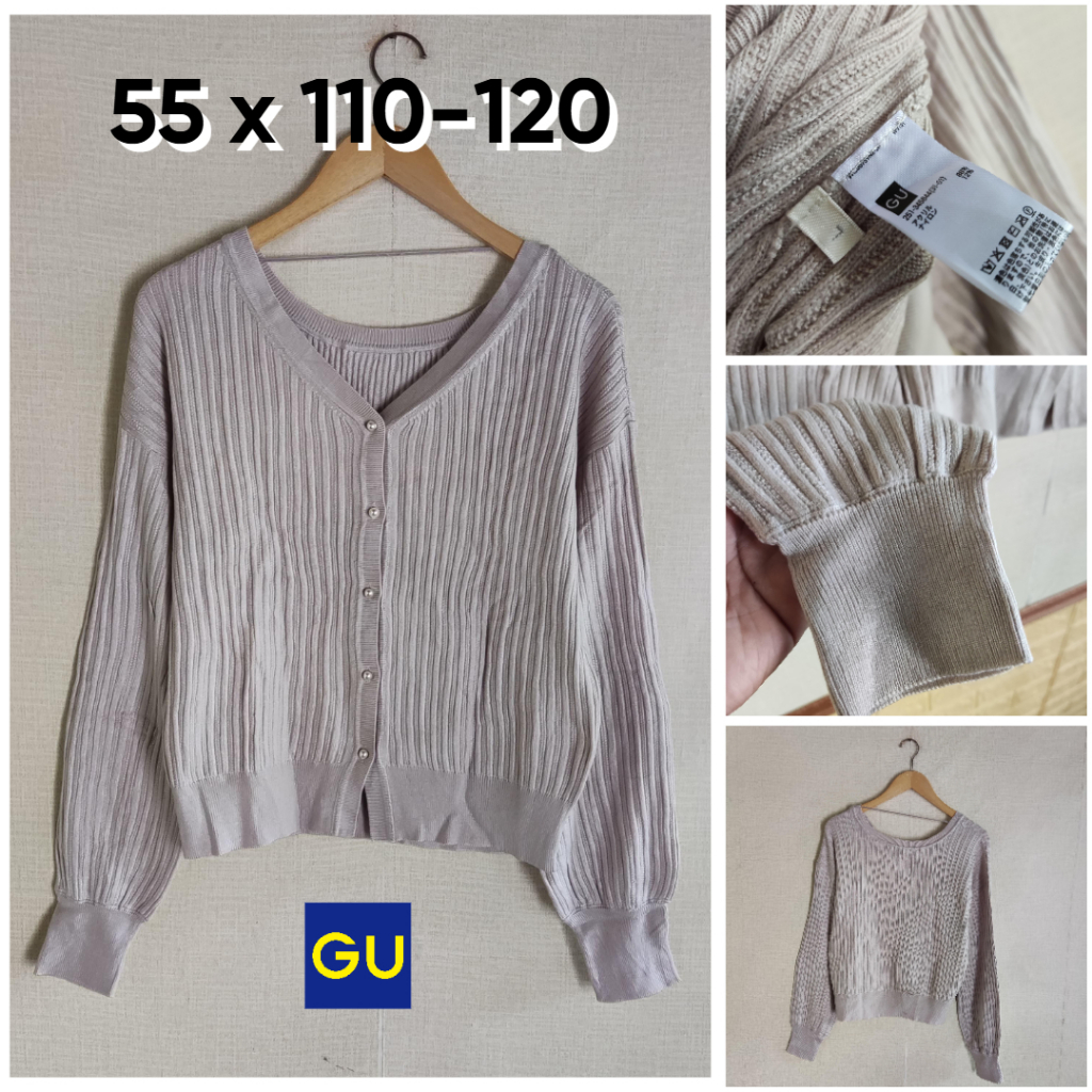 Cardigan Lidi GU by Uniqlo Coklat V Neck Size L Wanita Atasan Cewek Sweater Knit Outer GF975