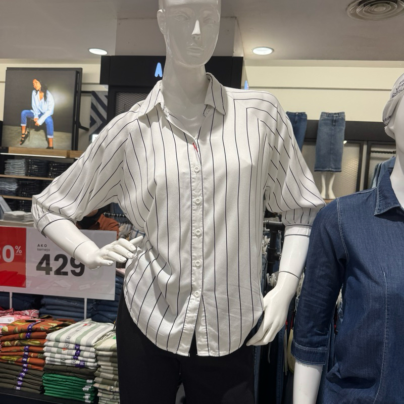 AKO - NEW Kemeja Salur Putih Wanita (S-XXL)