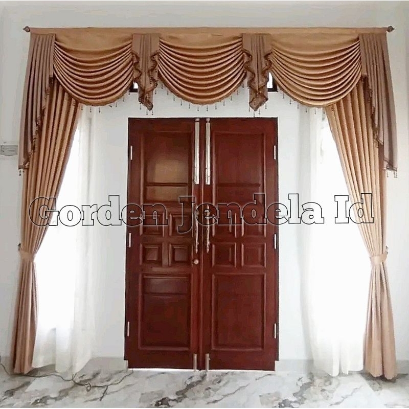 Gorden Mewah Poni Gelombang Hordeng Jendela Poni Spanyol bahan kain blackout Premium