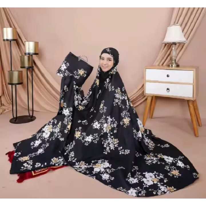 Mukenah dewasa jumbo 2 in 1 bahan adem travel mini pouch mukena batik bali motif bunga bunga