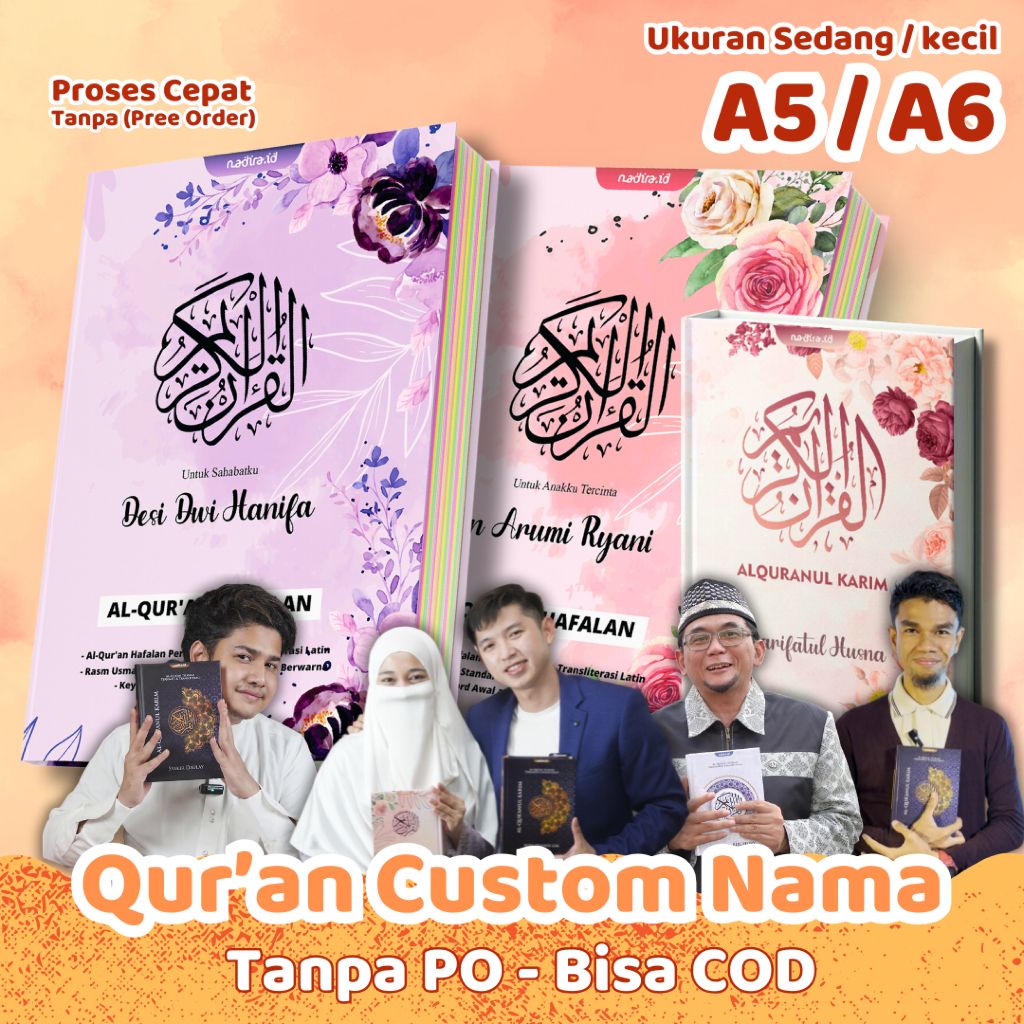 Al-Qur'an Custom Nama Ukuran A6, A5, A4 - Alquran Tajwid Terjemahan Latin Hafalan - Quran Besar Keci