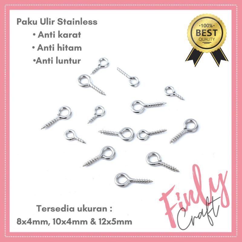 50pcs paku ulir stainless paku screw eyepin paku 9 manik manik