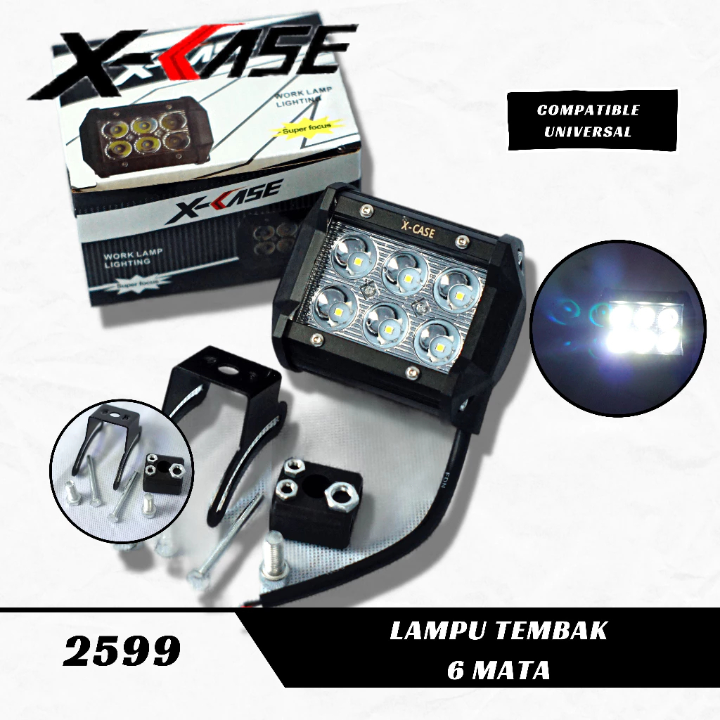 Lampu Tembak Sorot Motor Led Kotak 6 Mata - Lampu Tembak Motor - Lampu Tembak Motor Model Kotak Univ