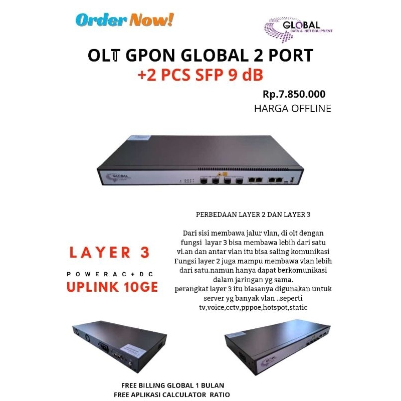 OLT GPON GLOBAL 2 PORT SFP 9 DB UPLINK 10GE