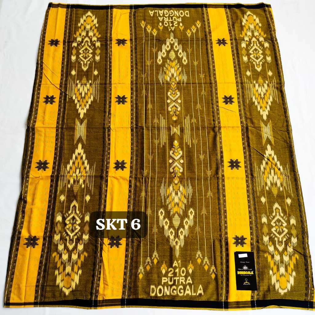 SARUNG TENUN BRAND DONGGALA ASLI ORIGINAL MOTIF SKT MGT SUTRA  SONGKET ABU PUTIH KUNING KEMBANG TIMB