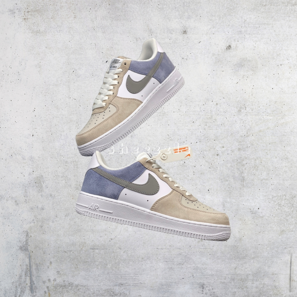 READY STOCK SIZE 40 - Nike Air Force 1 Low White Grey Purple Beige (Cream) BNIB ORIGINAL MATERIAL