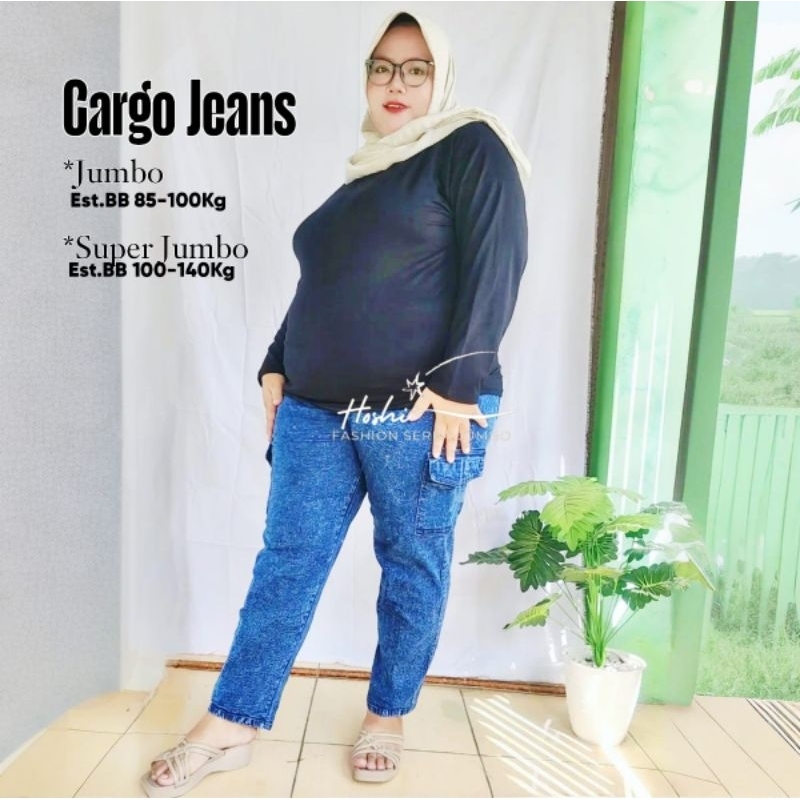 Celana Jeans Cargo wanita jumbo skinny jeans super Jumbo melar