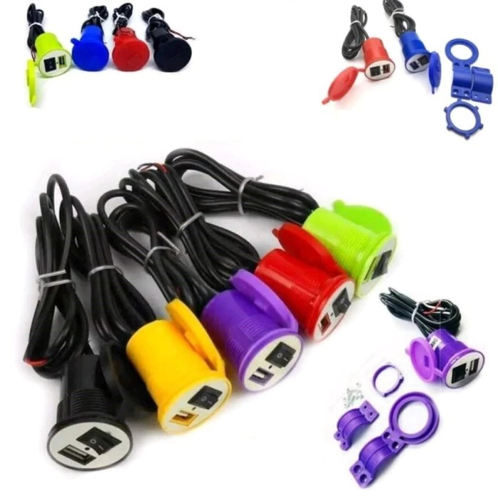 Alat Charger Hp di Motor Usb Waterproof Cas Aki Tombol ON OFF Charge T