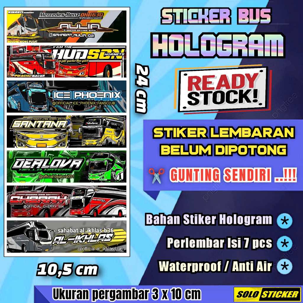 

Isi 7 pc Stiker Bus Hologram Lembaran Model Panjang Isi Campur Sesuai Foto Anti Air