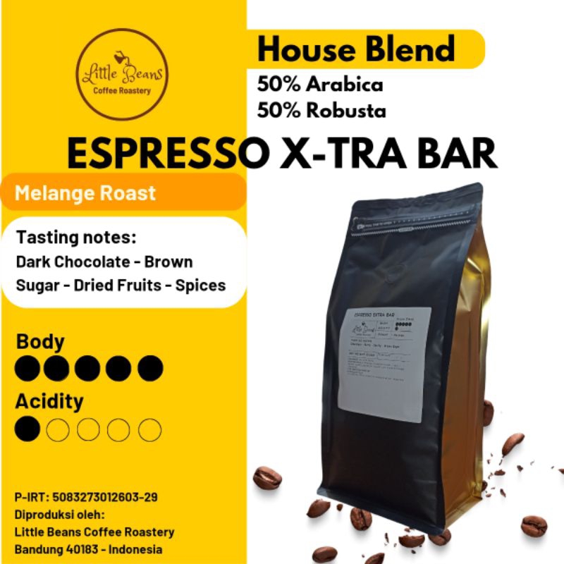 

Kopi House Blend Espresso X-tra Bar 50:50 1kg/500gr/250gr Biji/Bubuk