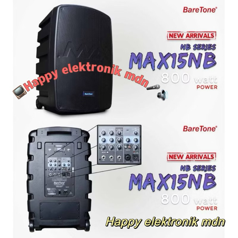 Baretone MAX15NB Speaker Portable Baretone 15 inch BARETONE NB15 BARETONE KEY CONTROL BARETONE NEW B
