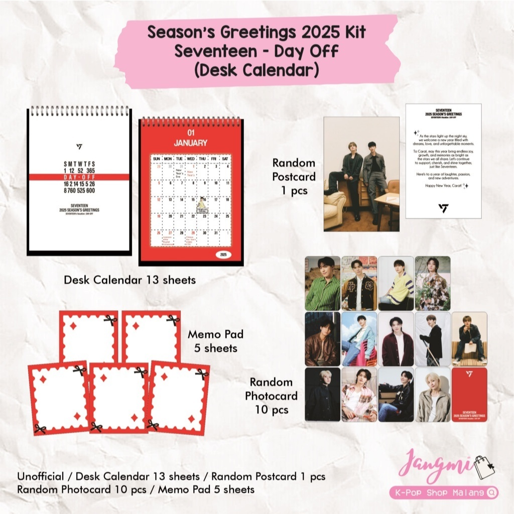 Season's Greetings 2025 Seventeen - Day Off | Seventeen Calendar 2025 | Seventeen Kalender 2025 | K-
