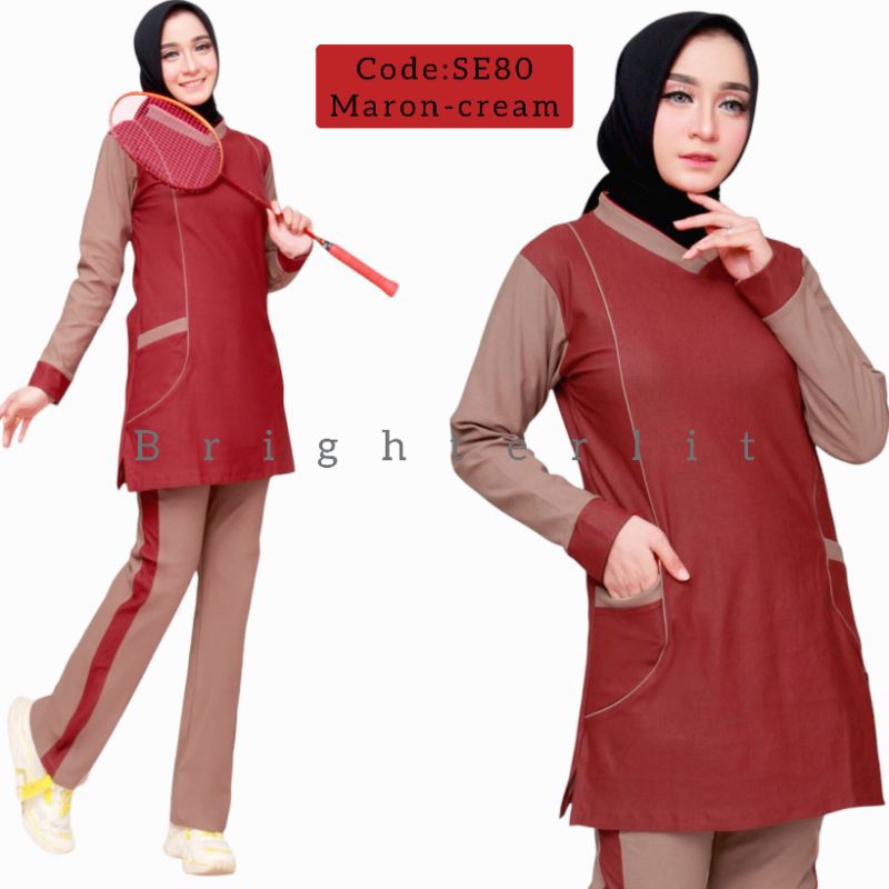 Premium Zn Sport-Setelan Tunik Olahraga Wanita Muslim Baju Senam Perempuan Zumba Yoga