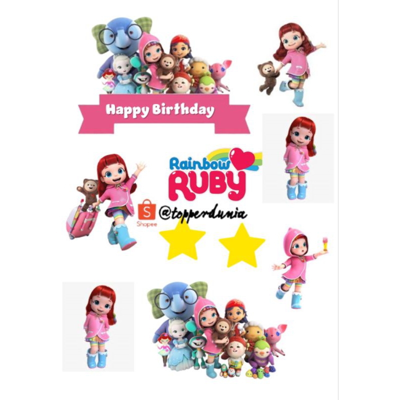 TOPPER Cake ULTAH RAINBOW Ruby Custom/Hiasan Kue ULTAH Anak