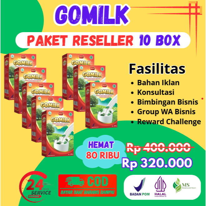 

[PAKET RESELLER 10 BOX GOMILK] [EXPIRED LAMA] Susu Kambing Etawa plus herbal GOMILK 200 gr GARANSI Produk Original