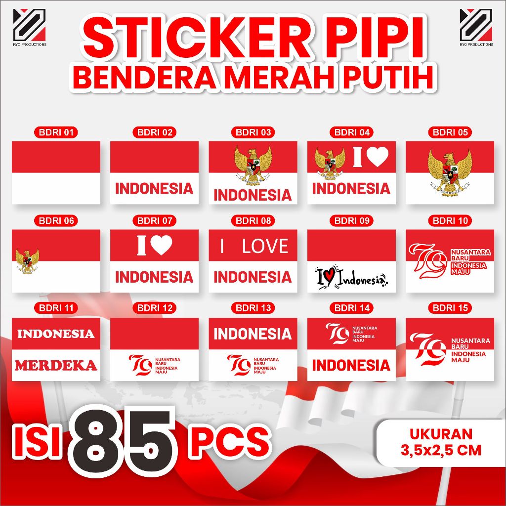 

[ISI 85 PCS] Sticker Pipi Merah Putih | Tempelan Pipi Bendera TERMURAH | HUT RI ke 79