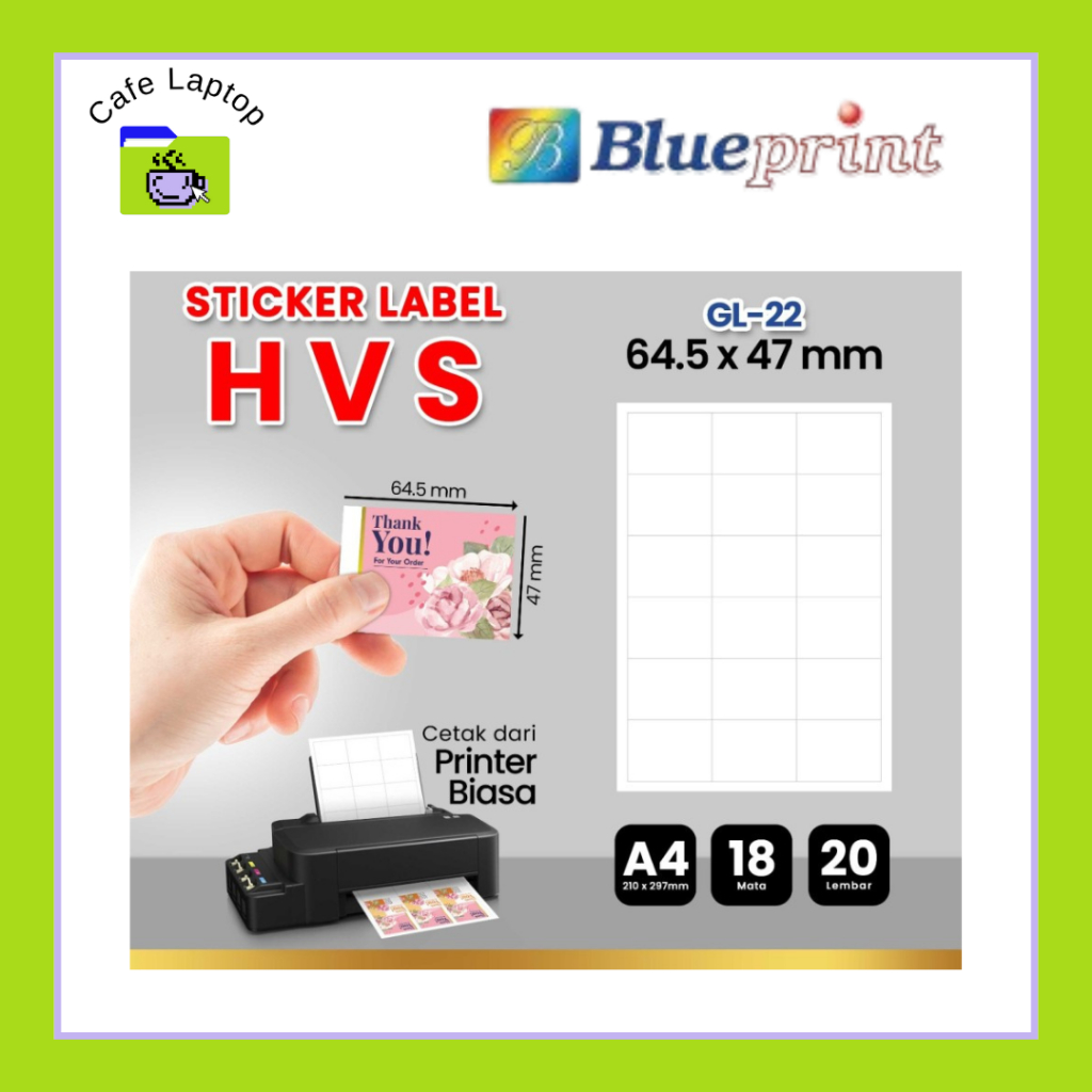 

Kertas Stiker Label HVS Doff A4 BLUEPRINT Uk 64,5 x 47 mm - 20 lembar