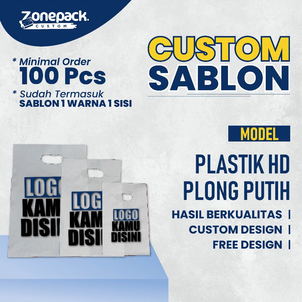 Sablon Plastik HD Plong Warna Putih | Custom / Free Desain Plastik Plong Kantong Baju Plastik PE | P