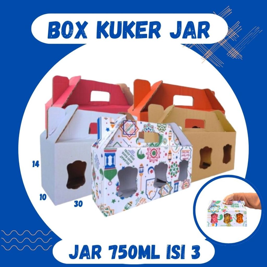 

Box_kuker 30x10x14 Jinjing (KUKER TOPLES JAR 750ml Isi 3) Kardus Kue Kering / Idul Fitri /Hampers / Lebaran / Gable Box Polos/Motif