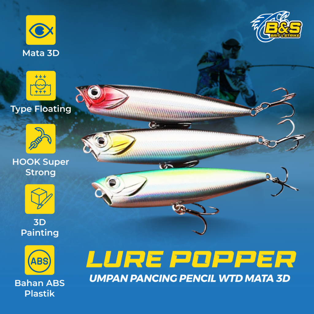 Umpan pancing Pencil WTD 5,5g/10g/15g Lure popper mata 3D killer LP224