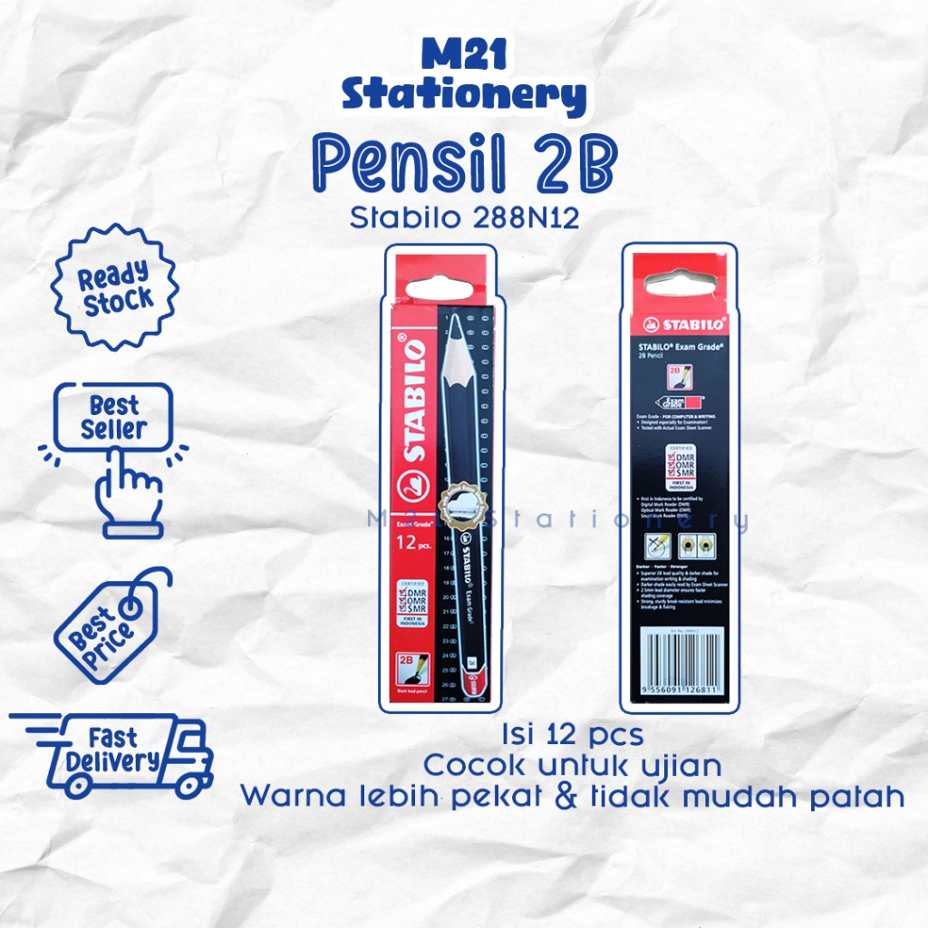 

(12 PCS) PENSIL 2B STABILO 288N12 / 1 pack pak pencil kayu pena ujian uji komputer un original menulis graphite menggambar sket sketch anak alat tulis sekolah kuliah atk kantor stationery murah / m21 stationery jogja