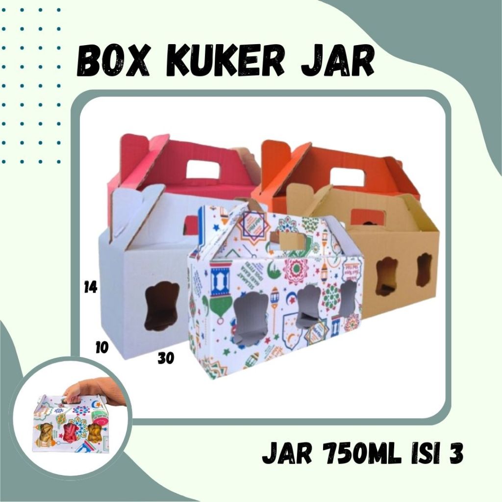 

Box Kue Kering 30x10x14 Jinjing (KUKER TOPLES JAR 750ml Isi 3) Box Jinjing Kardus Lebaran Idul Fitri Hampers Polos/Motif