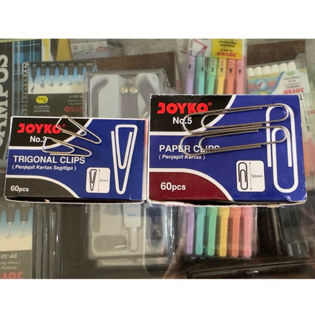 

( 1 pack kecil ) Joyko Trigonal Clips No.5 dan No.3 60pcs / Clip Kertas Jumbo dan mini isi 60 pcs