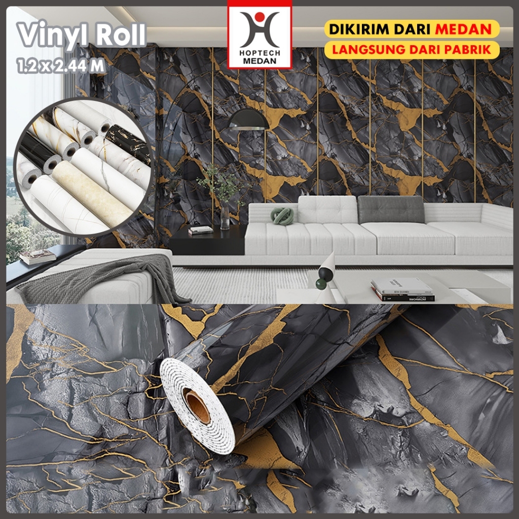 Hoptech Medan - 0.6*2.44 Meter Wallpaper Dinding Marble Roll Foam PVC Wallpaper 1 Roll