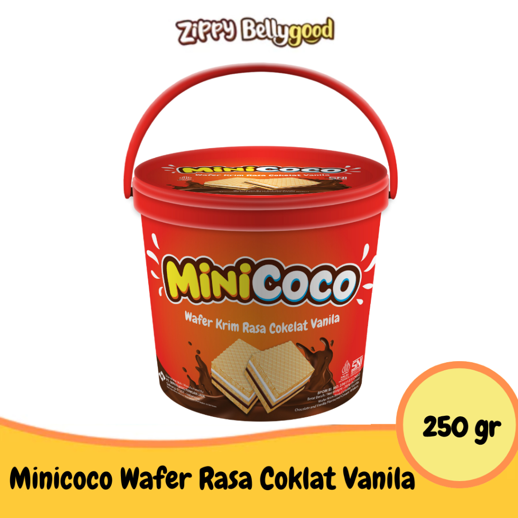 

MINICOCO WAFER TIMBA KRIM VANILA COKLAT Biskuit Lebaran Parcel Lebaran
